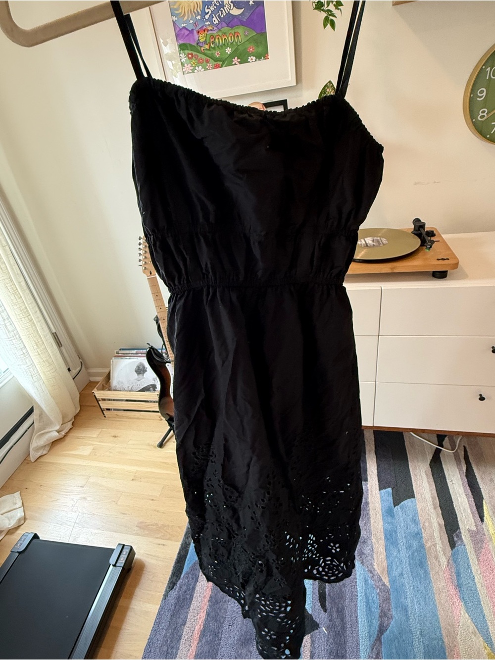 Madewell Black Strapless Eyelet Hem Midi Dress